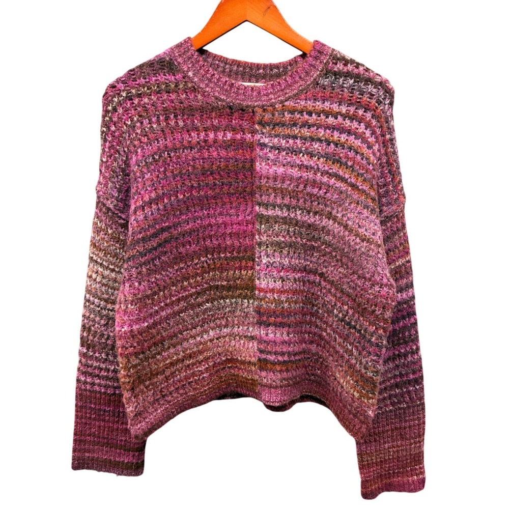 Madewell Sweater Women's Medium Pink Purple Brown Space Dye Chunky Knit Crewneck